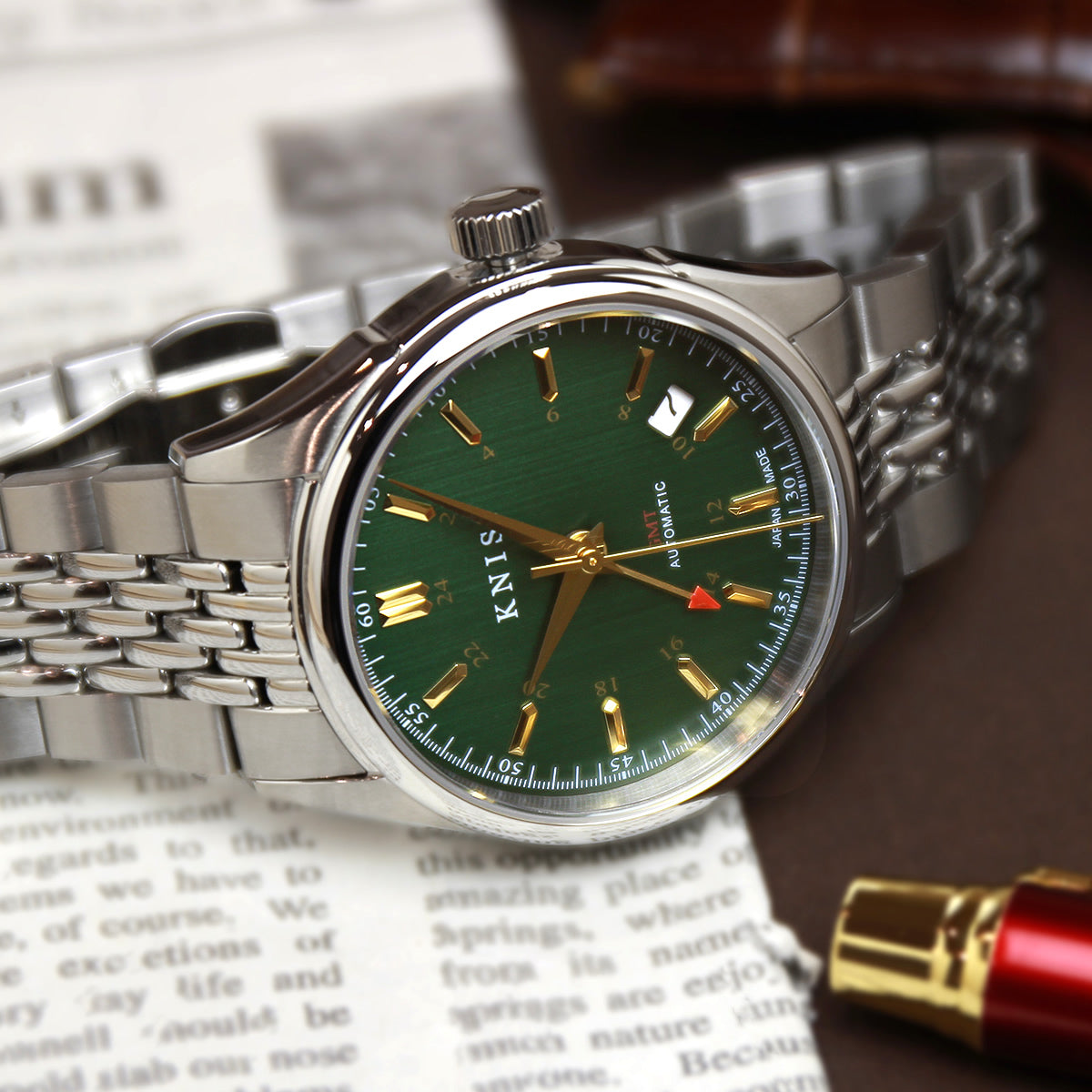 KNIS CLASSIC GMT 自動巻き 日本製 ライスブレスレット グリーン KN008-GRRC