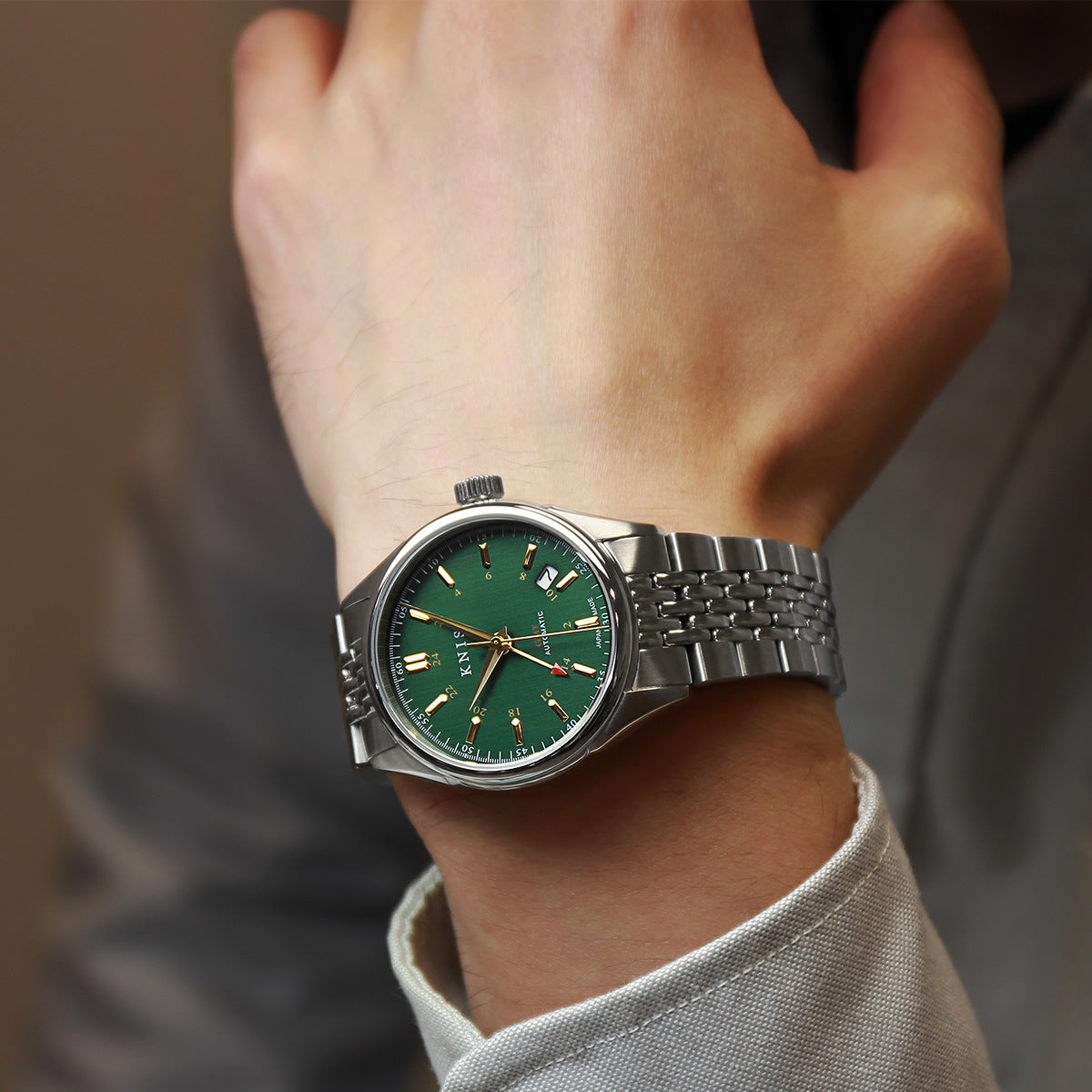 KNIS CLASSIC GMT 自動巻き 日本製 ライスブレスレット グリーン KN008-GRRC