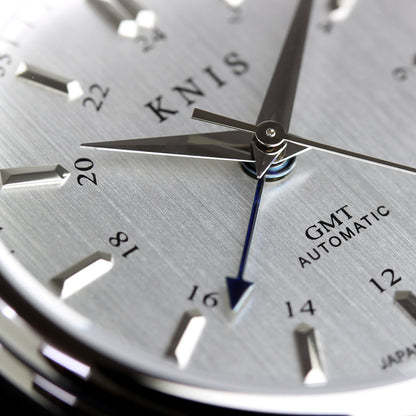 KNIS CLASSIC GMT 自動巻き 日本製 レザー シルバー KN008-SVBKLE
