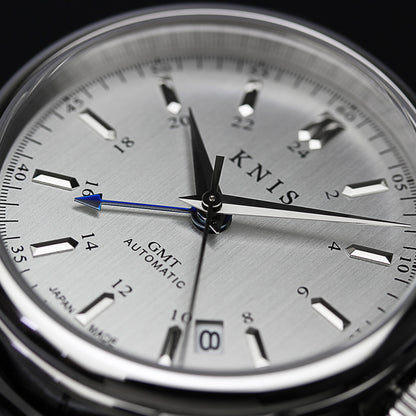 KNIS CLASSIC GMT 自動巻き 日本製 レザー シルバー KN008-SVBKLE