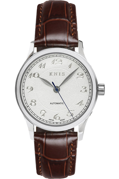 KNIS KOKU Automatic Breguet Numerals White / Engraved Dial Leather Strap (KN005-BGWHLE)