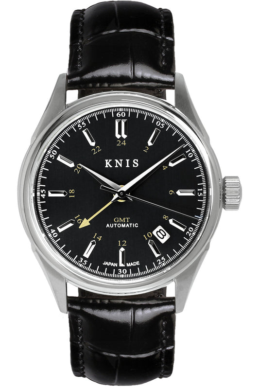 KNIS Classic GMT Automatic Black / Black Leather Strap (KN008-BKBKLE)