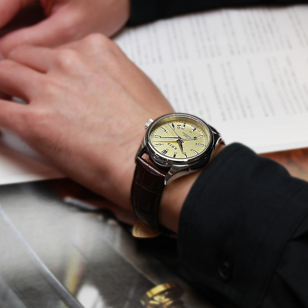 KNIS CLASSIC GMT 自動巻き 日本製 レザー シャンパンゴールド KN008