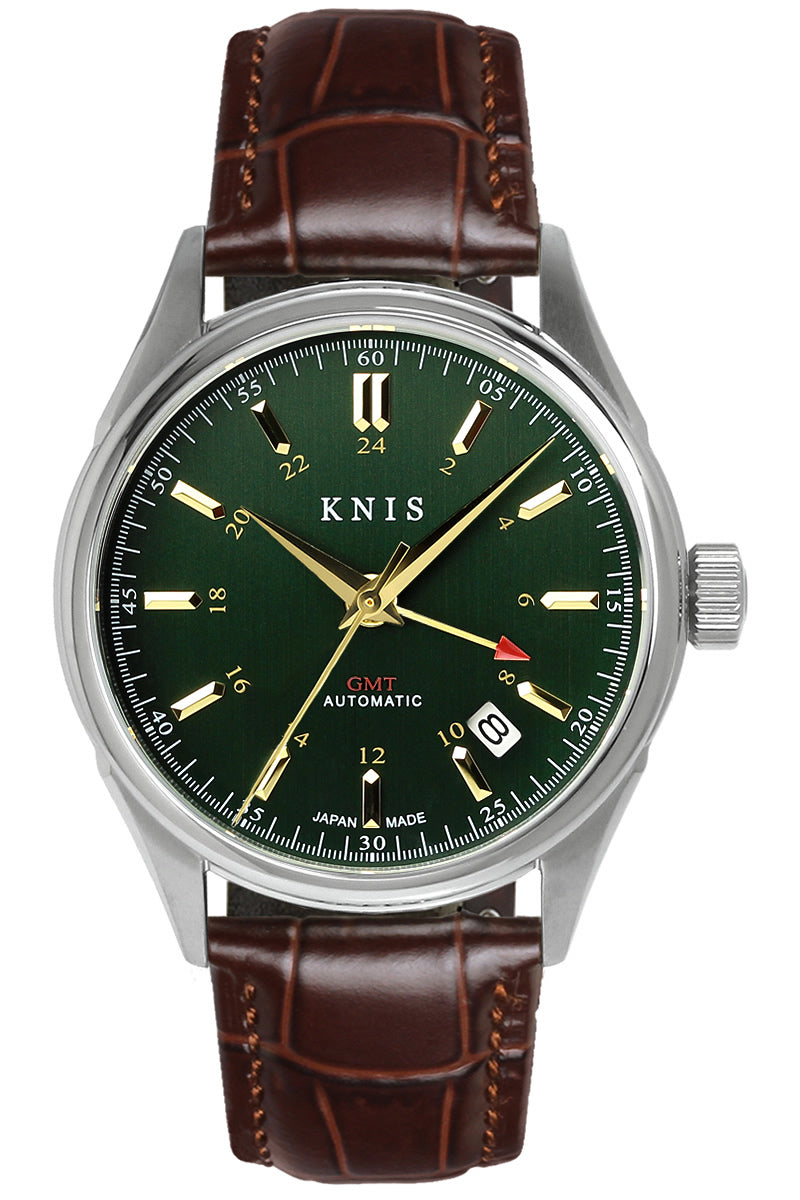 KNIS Classic GMT Automatic Green / Brown Leather Strap (KN008-GRBRLE)