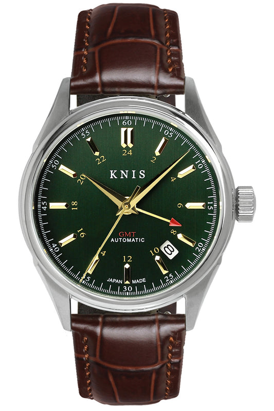 KNIS Classic GMT Automatic Green / Brown Leather Strap (KN008-GRBRLE)