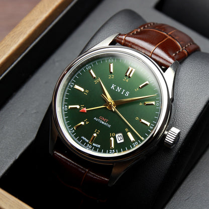 KNIS Classic GMT Automatic Green / Brown Leather Strap (KN008-GRBRLE)
