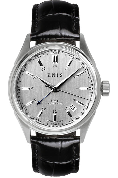 KNIS CLASSIC GMT 自動巻き 日本製 レザー シルバー KN008-SVBKLE