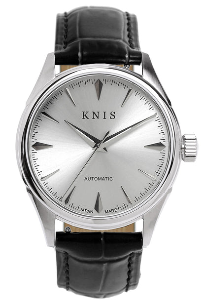 KNIS Automatic Sunray Dial White Silver Black Leather KN001-WHBKLE 