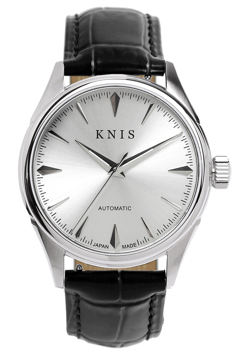 KNIS Automatic Sunray Dial White Silver Black Leather KN001-WHBKLE 