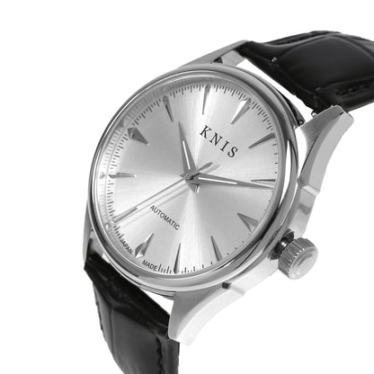 KNIS Automatic Sunray Dial White Silver Black Leather KN001-WHBKLE 